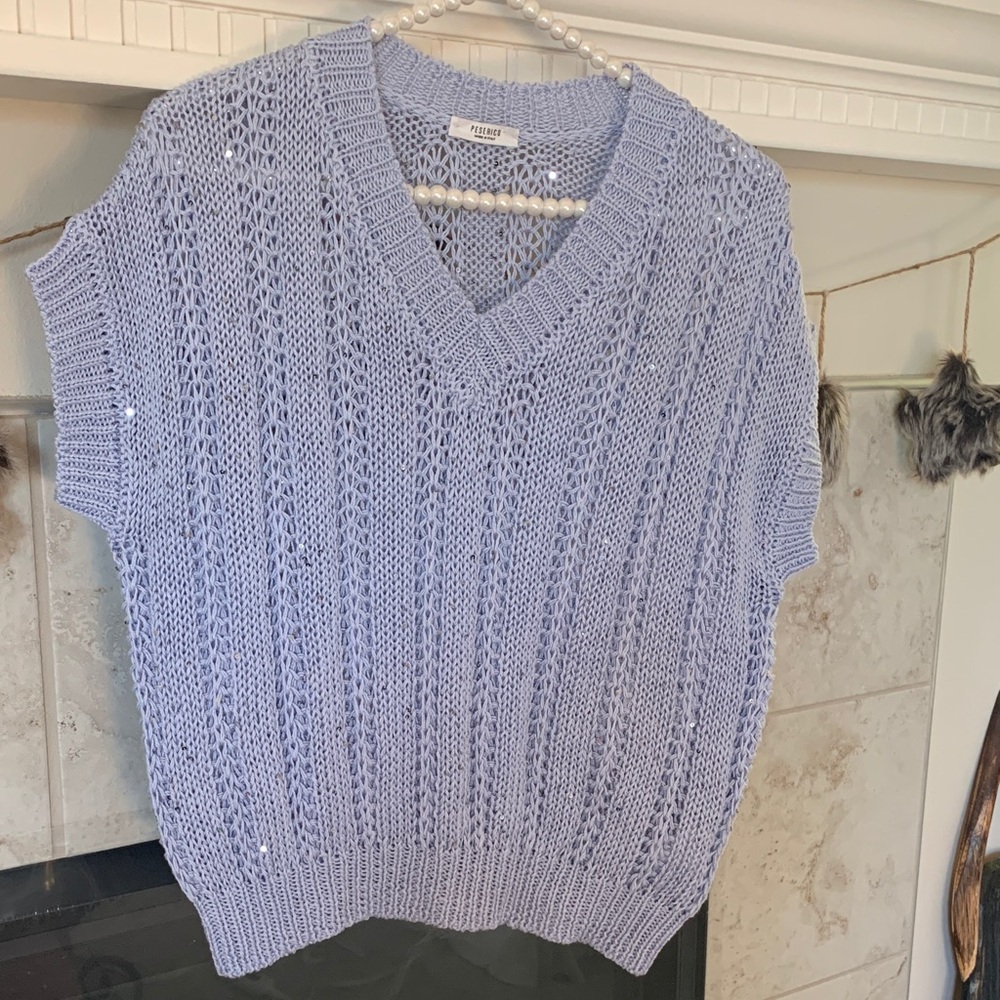 Peserico Made in Italy Perewinkle Knit Vest Subtle Sequins 100% Cotton Size 42